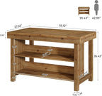 Solid Wood Large Kitchen Island, 3-Tier 55 Inch Stationary Center Island Table with Open Storage Shelves, Farmhouse Counter Height Coffee Bar for Kitchen, Dining Room, Living Room, Brown