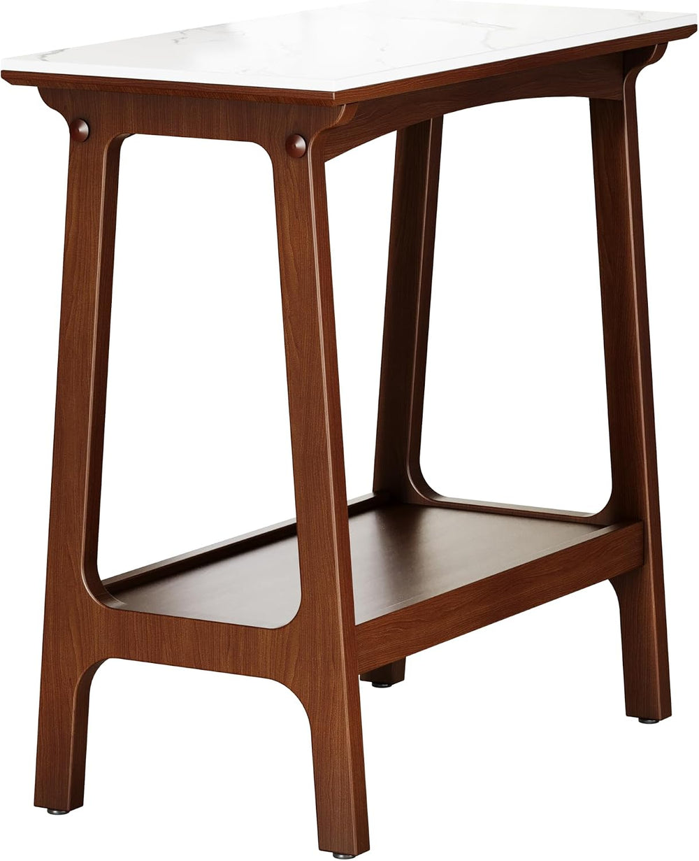 Narrow Side Table with Storage Shelf, Reddish Brown Walnut, 23.54 x 11.75 x 2...