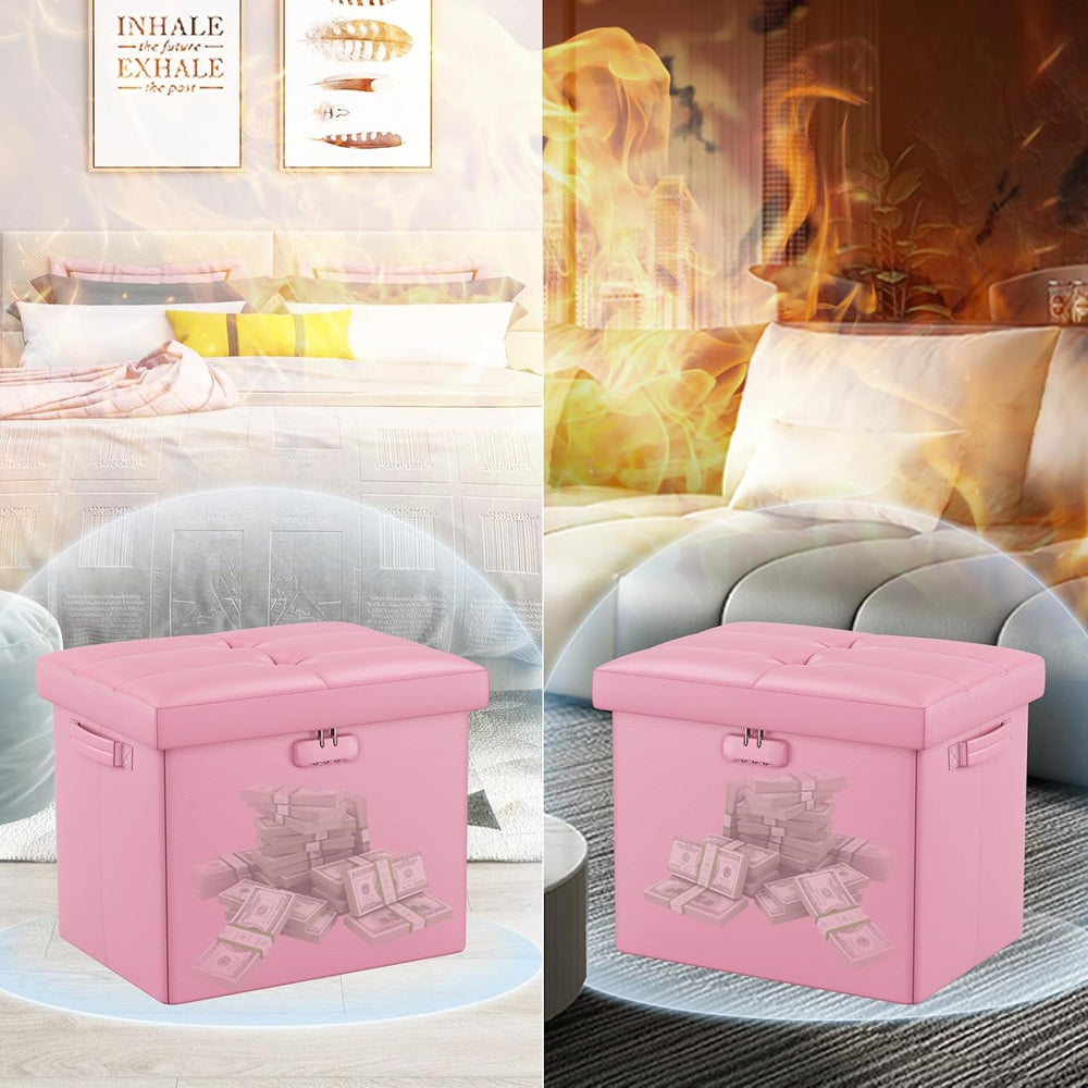 DocSafe Storage Ottoman Foot Rest Stool with Lock ＆ Handles, Fireproof Foldin...