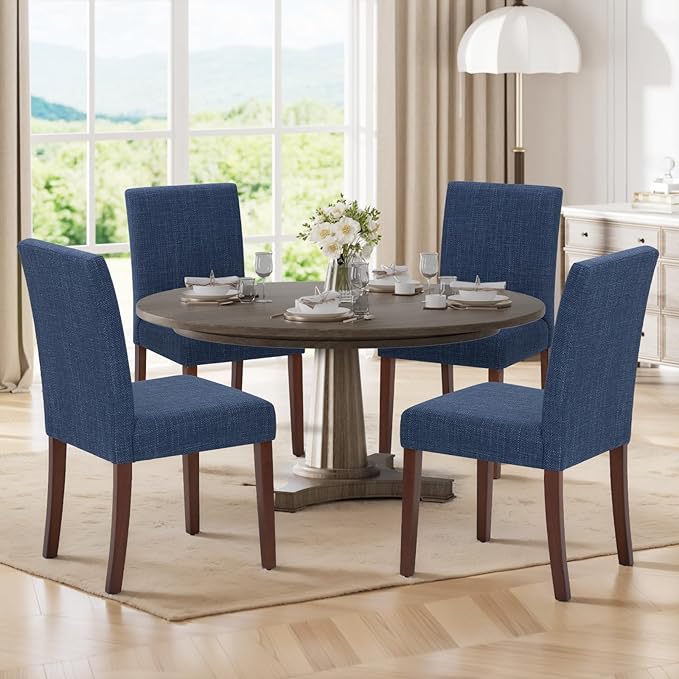 Upholstered Dining Chairs Set of 4, Modern Fabric Dining Room Chair, Wooden D...
