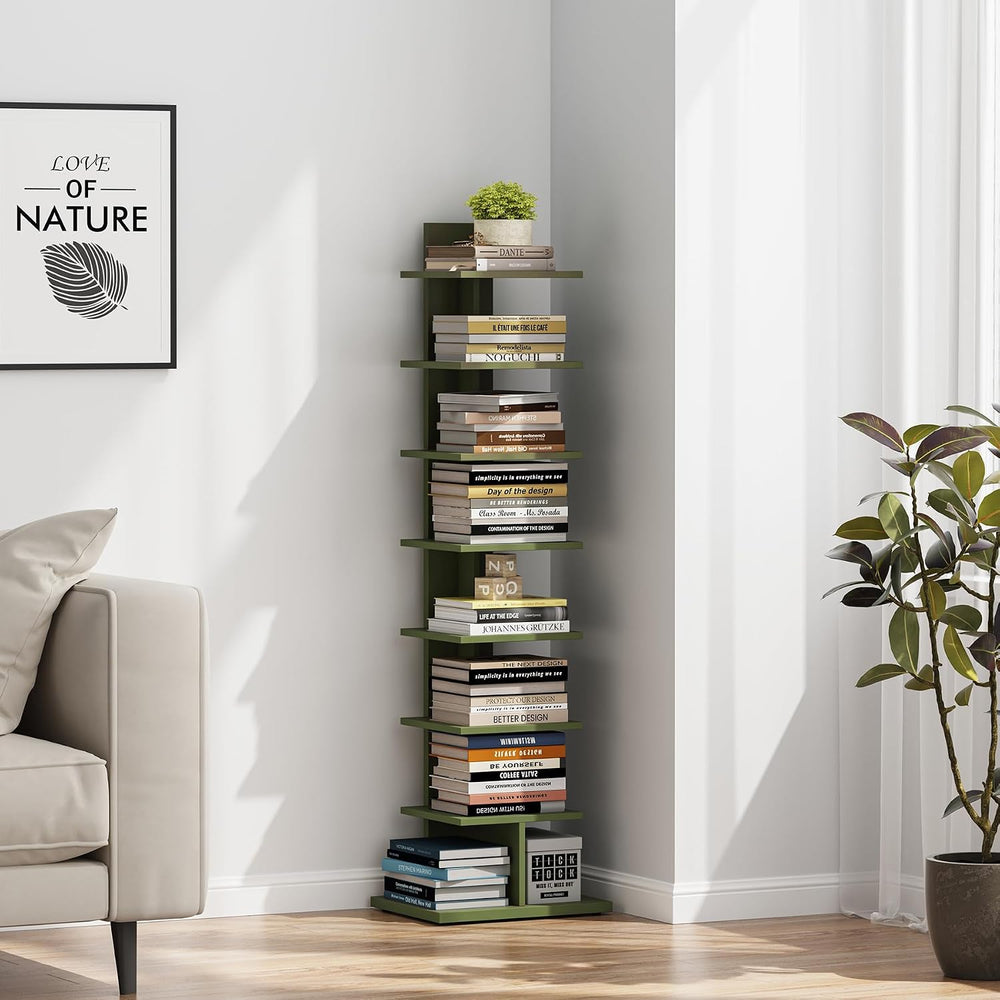 TUTOTAK Book Shelf, Narrow Spine Bookshelf, 8-Tier Bookcase for Small Space