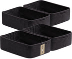 Large Shallow Organizing Baskets 15x11x5.1 Inches - Rope Woven Storage Bins for Bathroom, Shelves, Cube Closet, Black 4 Packs