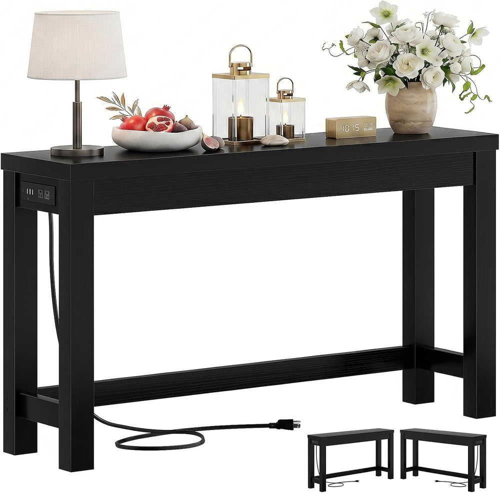 Cyclysio 47" Console Table with 2 AC Outlets & 3 USB Ports, Black | ...