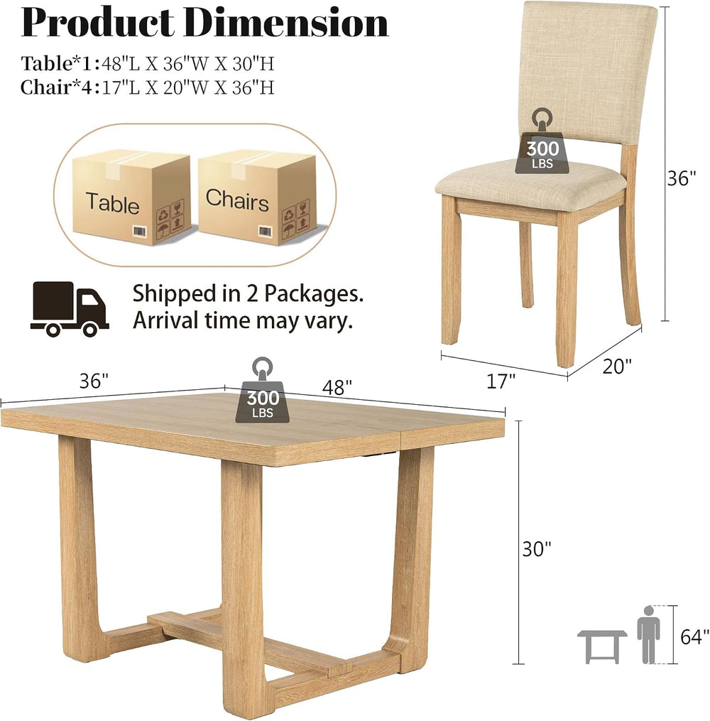 leovanni Rectangle Dining Table Set of 4, 48" Rectangle Kitchen Table an...