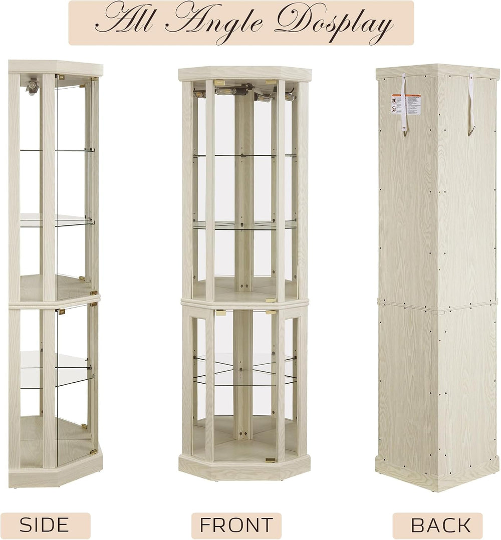 Corner Curio Cabinet, 70" H Lighted Glass Display Cage with Tempered Gla...