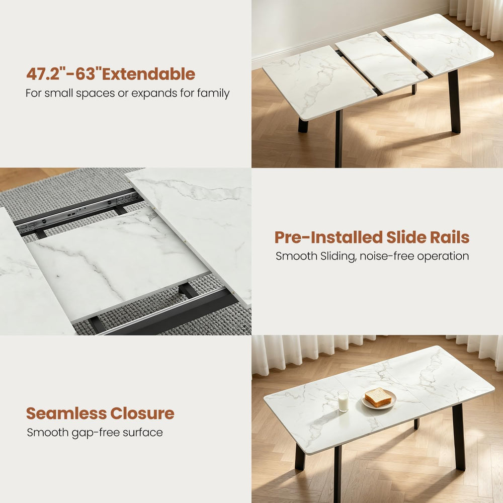 Modern 47.2"-63" Extendable Rectangular Dining Table, White