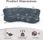 Manual Reclining Sectional Sofa Set, 4 Seats Soft Fabric Recliner Corner Sectional Couch, Family-Sized L-Shaped Recliner Couch with USB Charging, Thickened Padding, Sturdy Frame, Blue