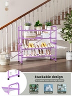 SUFAUY 2-Tier Mesh Shoe Rack, Closet Metal 33" Wide Shoe Shelf Heavy Duty, Purple