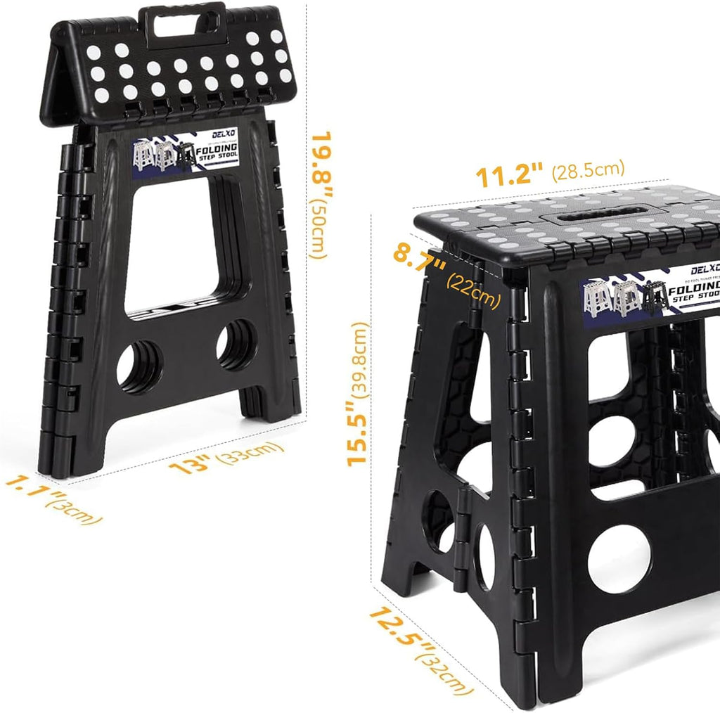 Delxo Folding Step Stool, Heavy Duty Foldable Stool for Adults,Premium Portable Collapsible Plastic Step Stool,Non Slip Folding Stools for Kitchen Bathroom Bedroom (16 inch+18 inch)