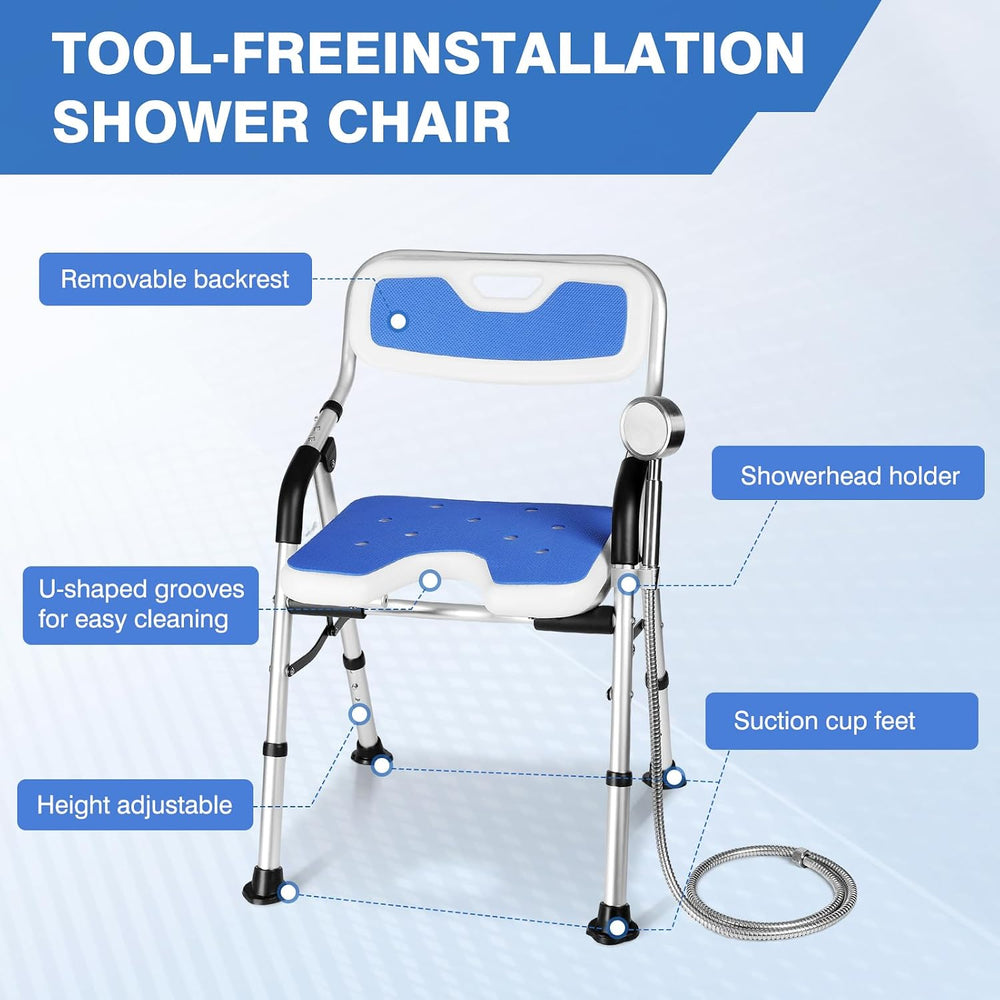 DEWEL Foldable Shower Chair for Elderly and Disabled, Folding Shower Seat wit...