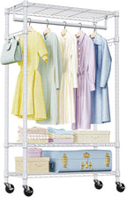 IZEUK Heavy Duty Rolling Garment Rack with 3 Adjustable Wire Shelves, Hanging Rod & Side Hooks - Mobile Clothes Rack with Wheels, 29.5" W x 15.7" D x 75" H, White