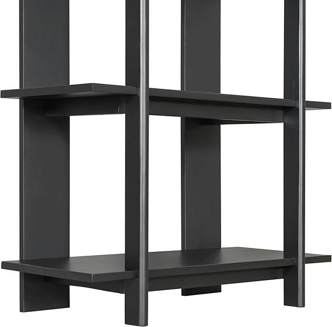 Merax 4 Shelf Narrow Bookcase H-70 L-33 Acacia Wood Open Bookshelf, Contemporary Farmhouse Style Display Storage Shelf for Home Office Studio, Ebonized Finish