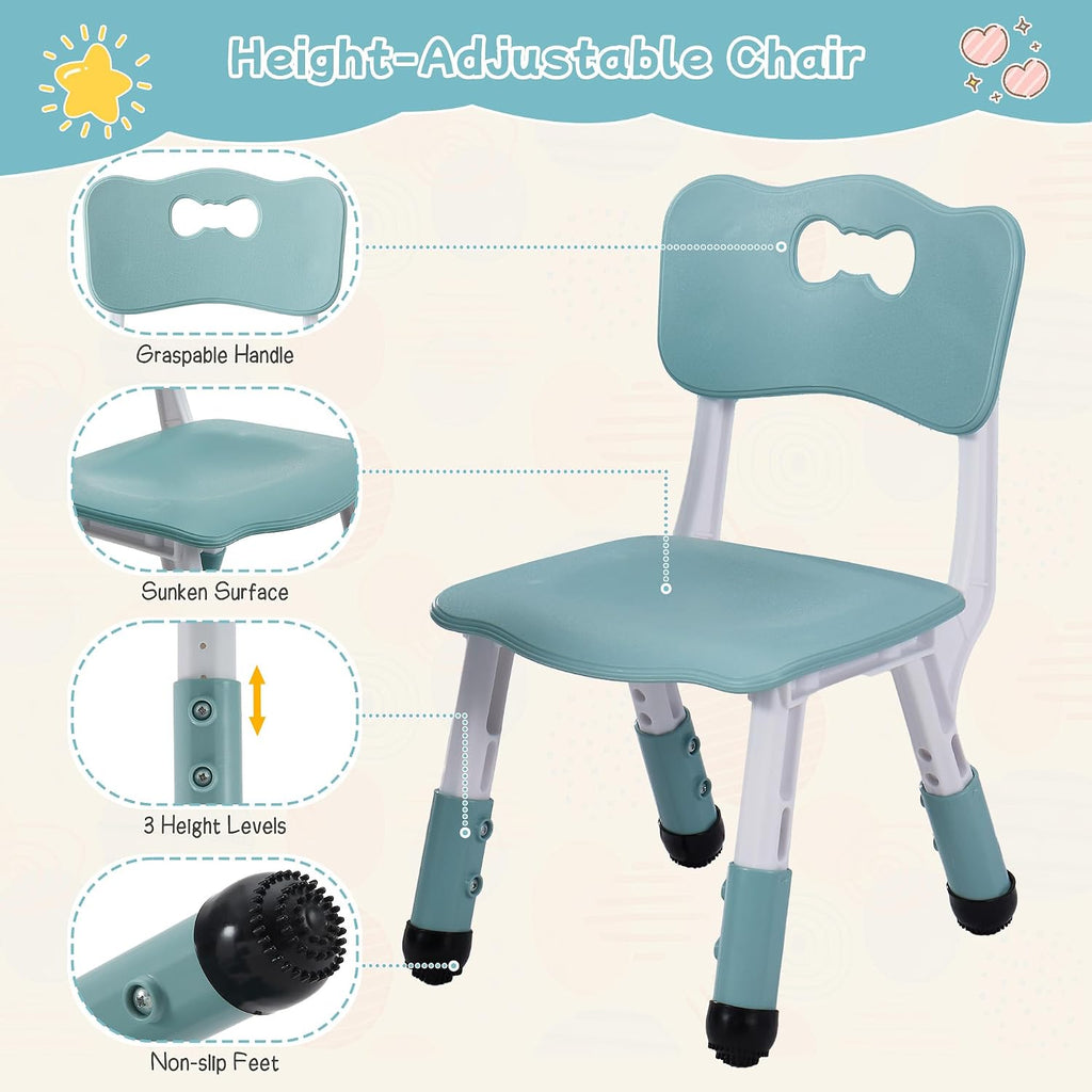 4 in 1 Kids Table and 2 Chairs Set, Toddler Table and Chair Set for Kids Ages 3-10, Activity Tables for Building Blocks/Drawing/Reading/Dining，Gift for Boy & Girl (Grayish Blue)