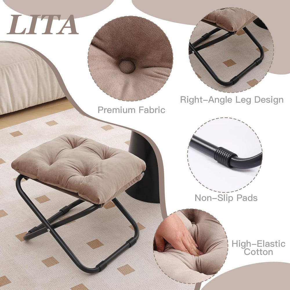 LITA Folding Footrest Stool, Portable Ottoman Foot Rest, Upholstered Small Fo...