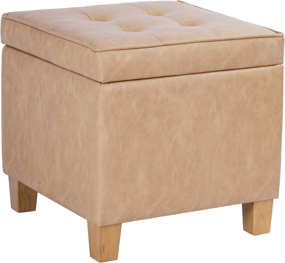 HomePop Square Tufted Storage Ottoman - Sand Faux Leather