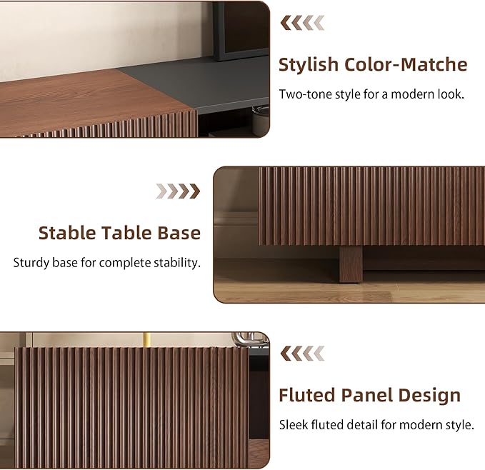78.8 Inch TV Stand with Storage Cabinets for Living Room, TVs Media Console Entertainment Center with Drawers, Wood Fluted Television Stands with Open Shelves for Bedroom, Dark Brown Walnut