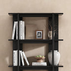 Merax 4 Shelf Narrow Bookcase H-70 L-33 Acacia Wood Open Bookshelf, Contemporary Farmhouse Style Display Storage Shelf for Home Office Studio, Ebonized Finish