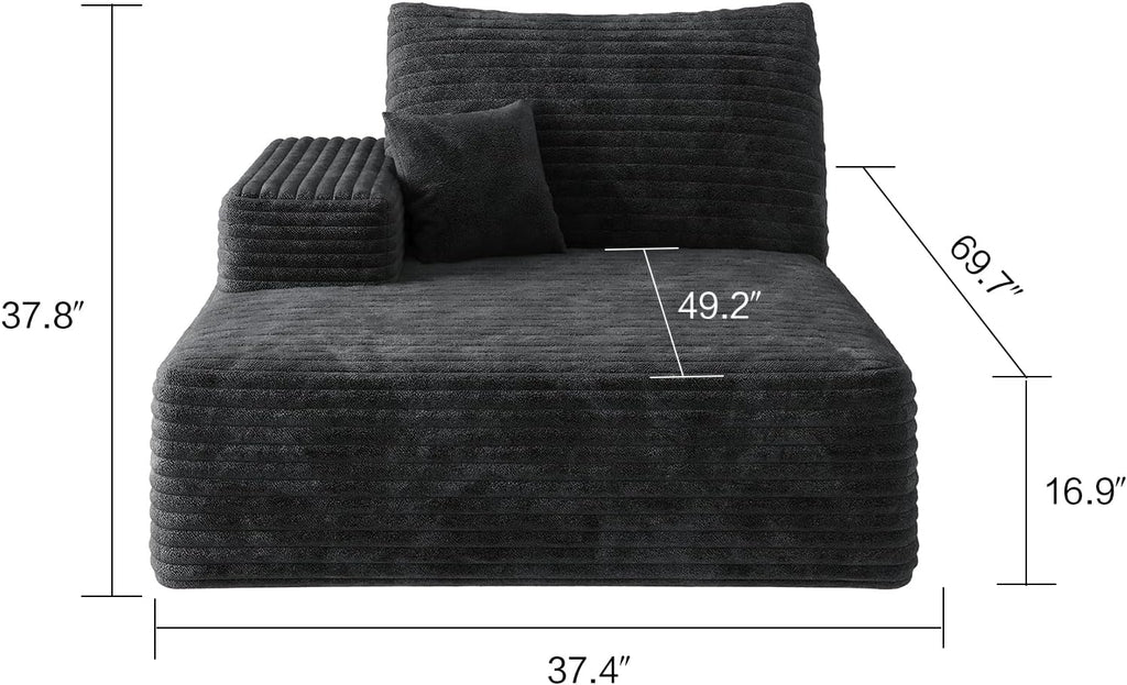 107" Boneless Couch with L Shaped Chaise, Plush Corduroy Sleeper Sectional Sofa, Deep Seat Comfy Couches for Living Room Bedroom, Compressed Foam Cloud Sofas, No Assembly, Left Facing Chaise, Black