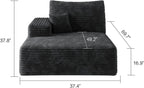 107" Boneless Couch with L Shaped Chaise, Plush Corduroy Sleeper Sectional Sofa, Deep Seat Comfy Couches for Living Room Bedroom, Compressed Foam Cloud Sofas, No Assembly, Left Facing Chaise, Black