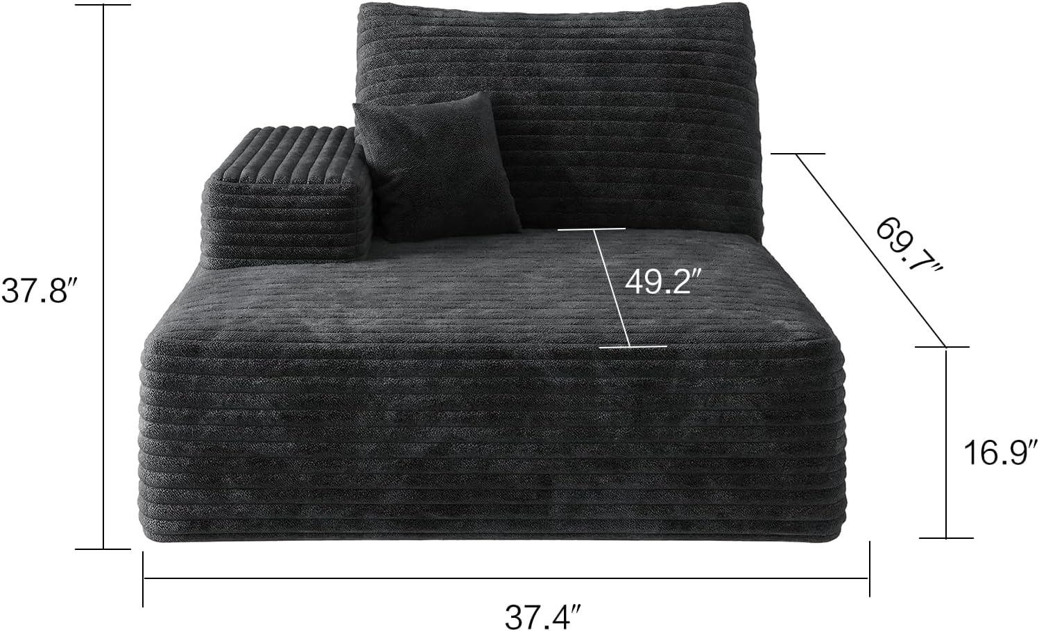 107" Boneless Couch with L Shaped Chaise, Plush Corduroy Sleeper Sectional Sofa, Deep Seat Comfy Couches for Living Room Bedroom, Compressed Foam Cloud Sofas, No Assembly, Left Facing Chaise, Black
