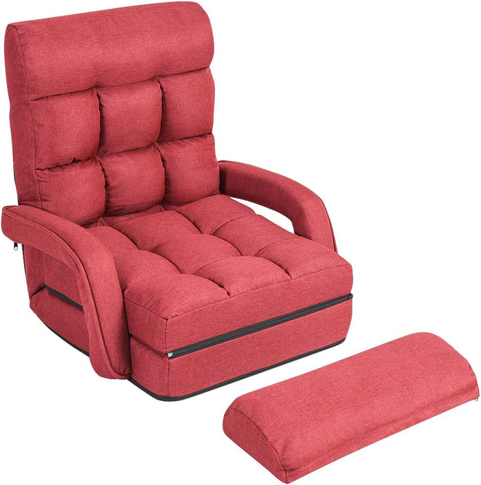 GIANTEX Folding Floor Chair with 6-Position Adjustable Backrest (Red)