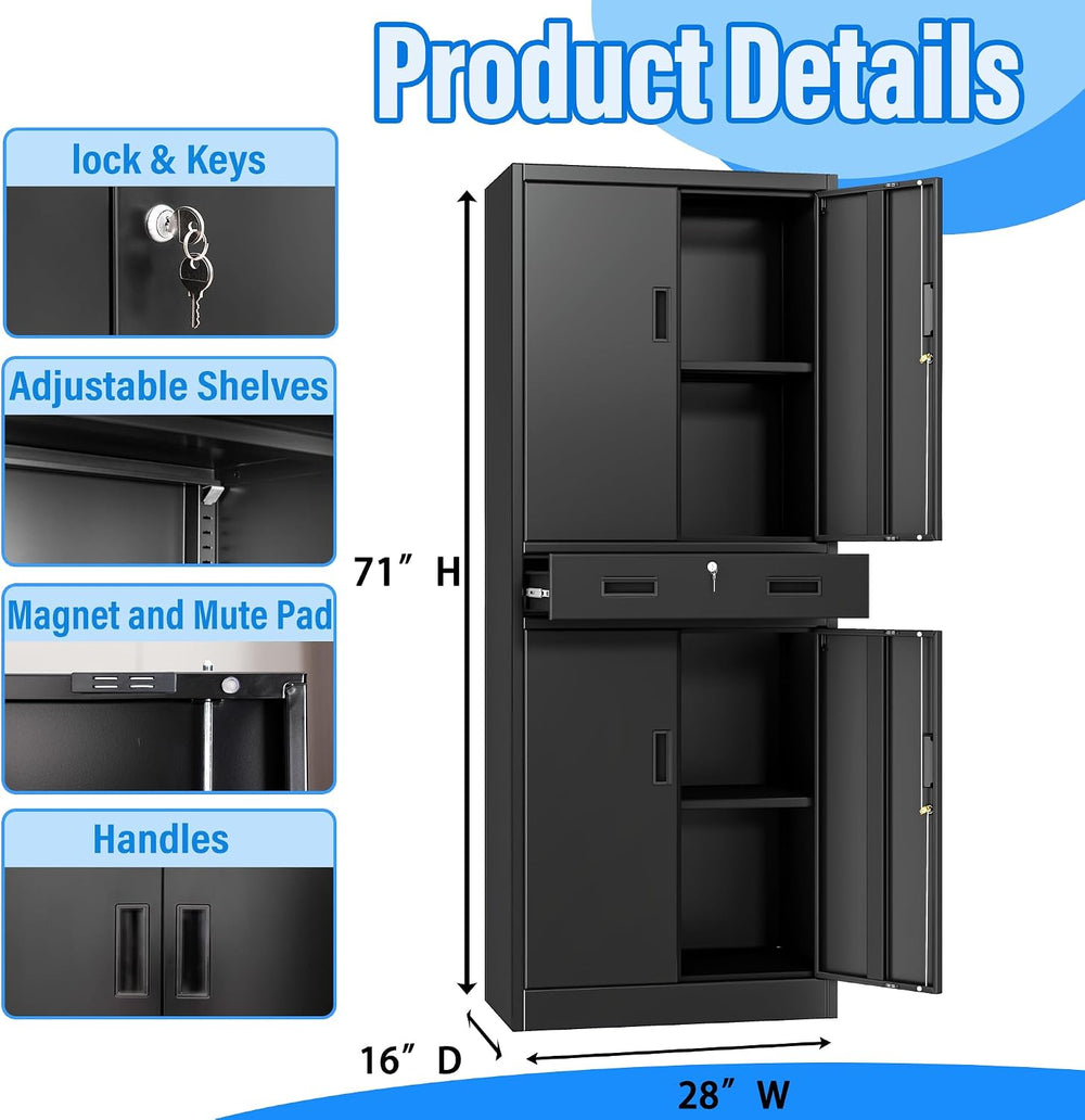 BESFUR Metal Storage Cabinet with 1 Drawer and Adjustable Shelves, 71" H...