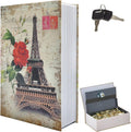 Paris Book Safe Box with Combination Lock, Diversion Safe Vintage Faux Book Hidden Safe for Decoration, Secret Storage Box for Home Office Café Bookshelf Decor (9.5"×6"×2.2")
