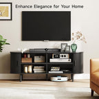 ONBRILL 55" TV Stand with Power Outlet for TVs up to 60 Inch, Entertainment Center with Storage and Adjustable Shelves, Modern Media Console with Sliding Doors for Living Room, Black