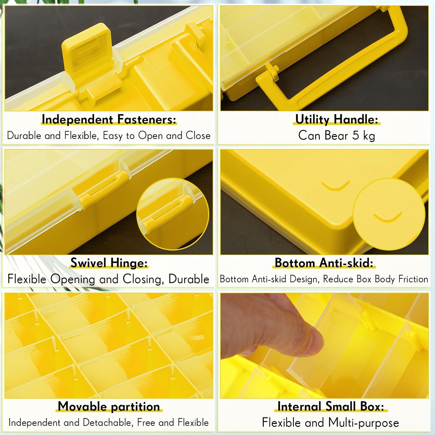Juexica 2 Pcs Large 48 Grids Plastic Storage Bead Organizer Box, Tackle Box, Compartment Organizer Container with Adjustable Dividers for Jewelry Art Crafts Toys Screw Small Parts(Yellow)