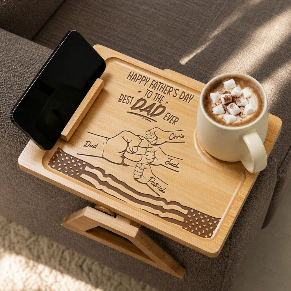Wrappiness Custom Engraved Couch Arm Table for Dad, Wood Sofa Arm Rest Tables...