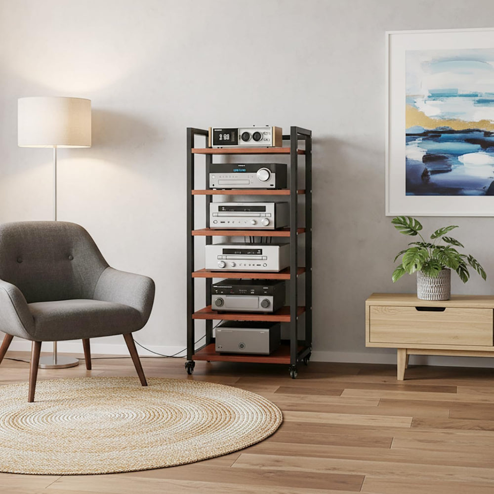 6 Tier AV Media Stand, 47in Audio Rack Tower Stereo Components Cabinet