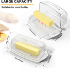 Butter Dish with Lid and Knife, Large Plastic Flip Top Butter Dishes Clear Hinged Lid, Easy Scooping Non-Slip Bottom