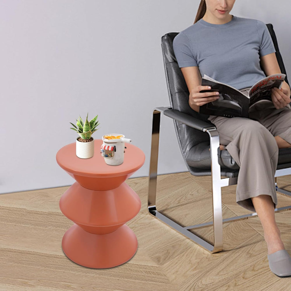 Round Side Table,Modern Hourglass Shaped Accent Stool, Minimalist Sofa Side T...