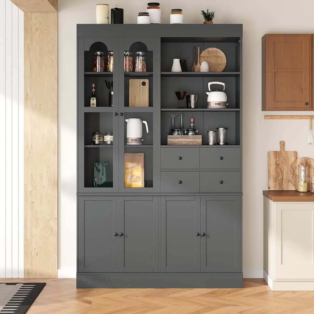 Tall Kitchen Pantry Cabinet with 4 Drawers, Door Shelves and Pull-Out Trays, ...