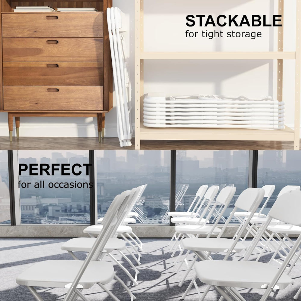 White Folding Chairs 50 Pack for Wedding Party School, 350lbs