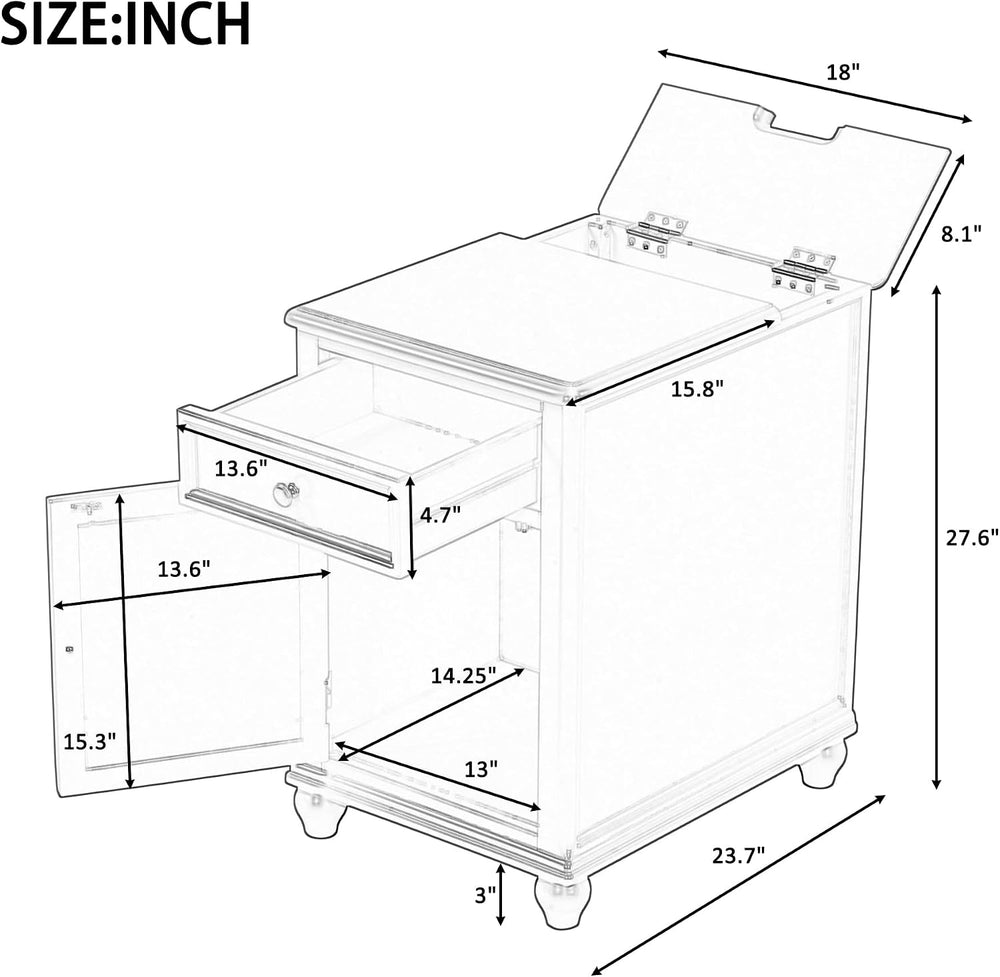 End Table with Solid Wood Legs, Side Table with USB Ports, 1 Storage Cabinet ...