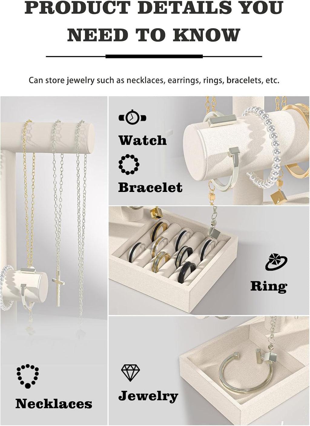 Bracelet and Necklace Holder,Velvet Jewelry Necklace Display Organizer Stand,bracelet Holder for Selling,Bracelet and Necklace Storage Tree (Style 2（Beige）)