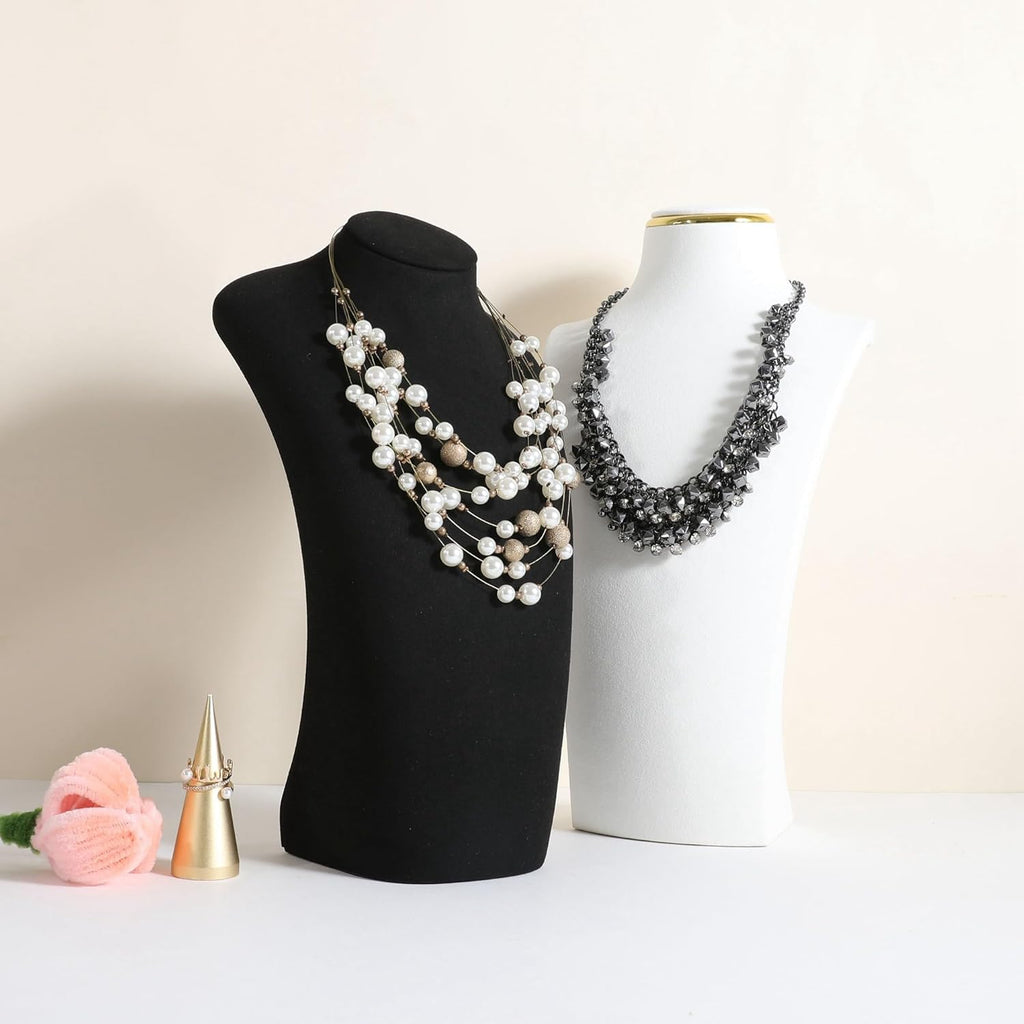 GemeShou Black necklace hanger jewelry organizer, Velvet jewelry stand necklace holder, jewelry mannequin bust for necklaces, Jewelry boutique store photography props【Black-Large height 11.8 inch】