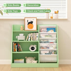 Kids Bookshelf Toddler Bookcase Children Book Rack Baby Toy Storage Organizer Child Book Display Shelf 4-Tier 5 Layer Sling Cabinet Chest Playroom Bedroom Classroom Library Green