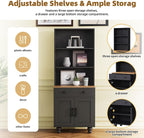 Modern Kitchen Pantry, Storage Cabinet with 4 Solid Wood Gourd-Shaped Legs, Adjustable Shelves, 5-Tier Bookshel and Drawer, Easy to Clean