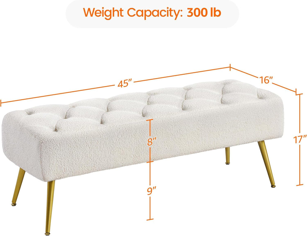 Topeakmart Dining Bench, Button-Tufted Upholstered Bench with Gold Metal Base...