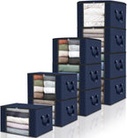 Fab totes Storage Bags,Clothes Blanket Storage Bins Foldable Closet Organizers with Reinforced Handle for Home Dorm Storage and Organization,Fabric Bags for Organizing Sheets,Clothing (Blue,10 Pack)