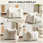 Giant Bean Bag Chair, Comfy Large Bean Bag Chairs for Adults and Kids, Fluffy Faux Rabbit Fur Floor Sofa for Living Room Bedroom Apartment, Beige