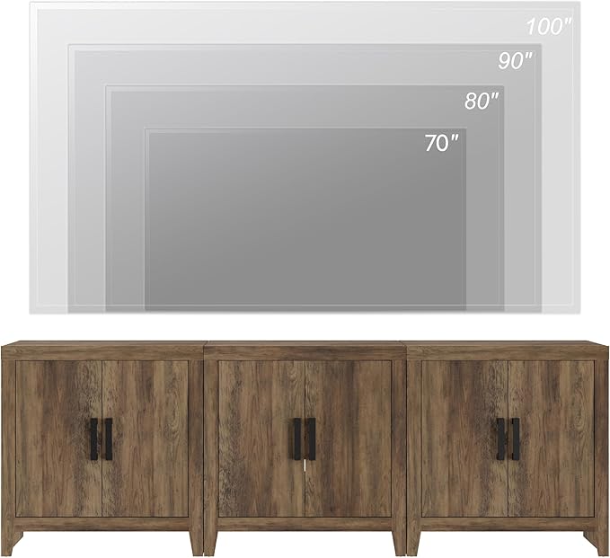 WAMPAT Farmhouse TV Stand for TVs up to 85 Inch, Rustic Wood Entertainment Center & Media Console with 6 Storage Doors, Accent Cabinet for Living Room, Hallway, Rustic Brown