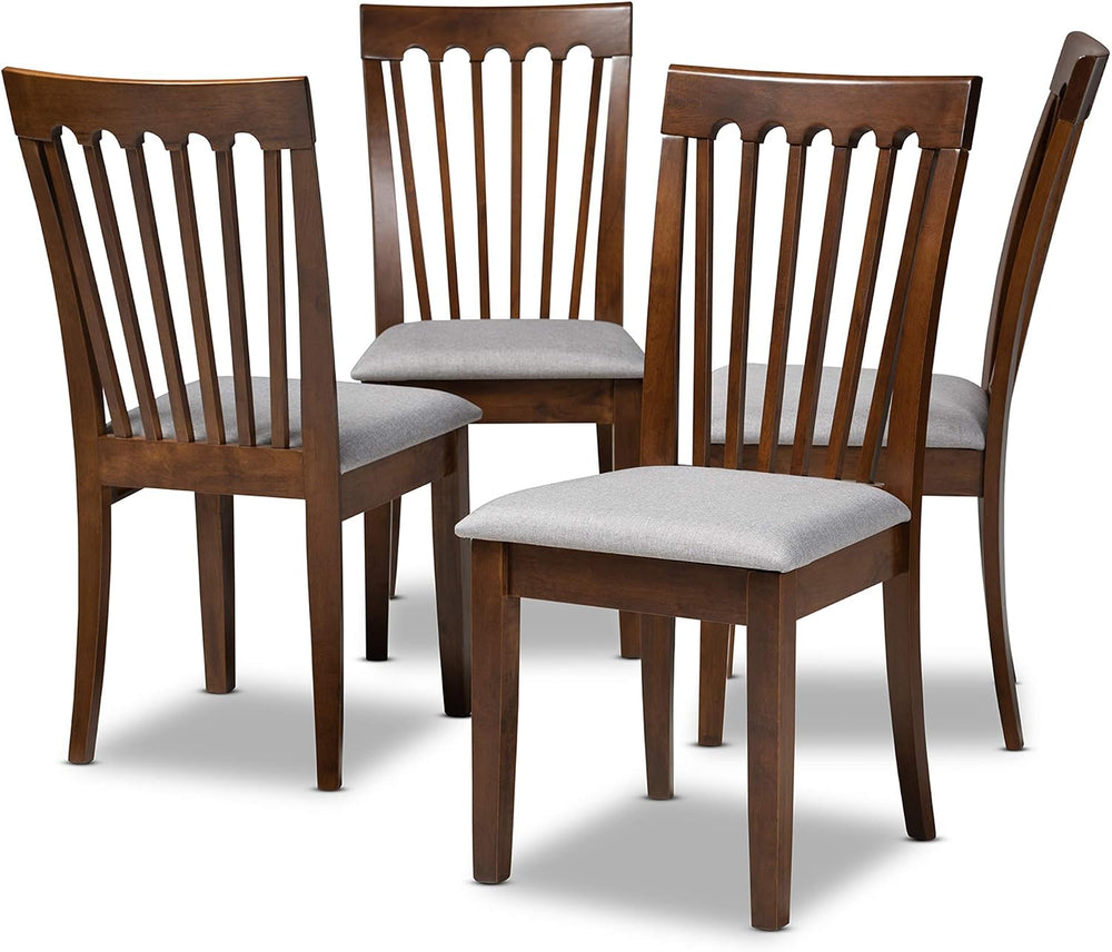 Baxton Studio Minette Dining Chair - Grey Fabric Upholstered, Walnut Brown Fi...
