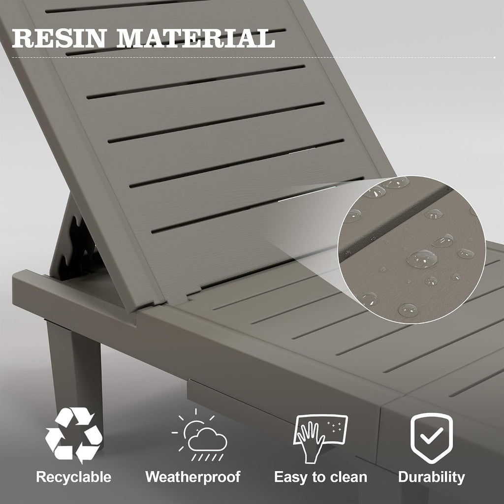 UDPATIO Outdoor Lounge Chair Pool Waterproof Chaise Chairs Reclining | Resin 5-Position Adjustable with Cup Holder Patio Recliner Furniture Weather Resistance for Beach Garden Indoor Resin L Grey