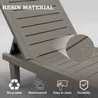 UDPATIO Outdoor Lounge Chair Pool Waterproof Chaise Chairs Reclining | Resin 5-Position Adjustable with Cup Holder Patio Recliner Furniture Weather Resistance for Beach Garden Indoor Resin L Grey