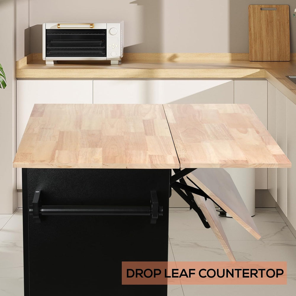 VOWNER 43" W Kitchen Island with Drop Leaf, Rolling Kitchen Island with ...