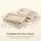 Elsjoy 8 Pack Velvet Jewelry Trays, Stackable Jewelry Organizer Trays for Drawers, Beige Jewelry Storage and Display Tray Inserts for Necklaces, Rings, Earrings