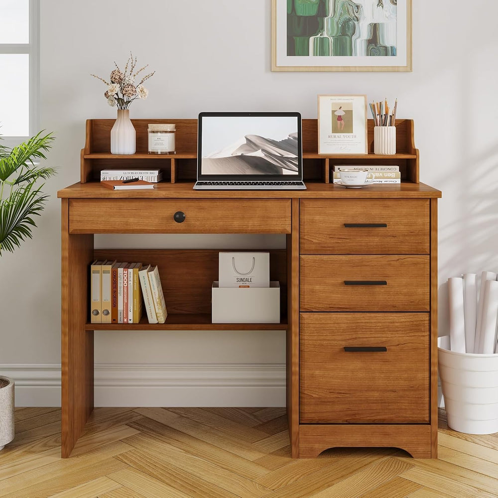 4 EVER WINNER Small Desk with Drawers for Small Spaces, 44'' Wood Des...